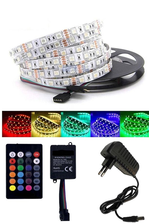 3 Çipli Rgb Şerit Led Tak Çalıştır Animasyonlu 5 Metre 4040 Smd - 4