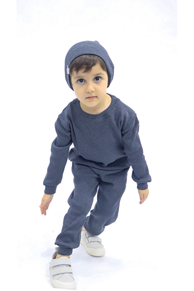 Antracit melange – füstölt vezetékes uniszex baba és gyerek 3 részes készlet/készlet - 5