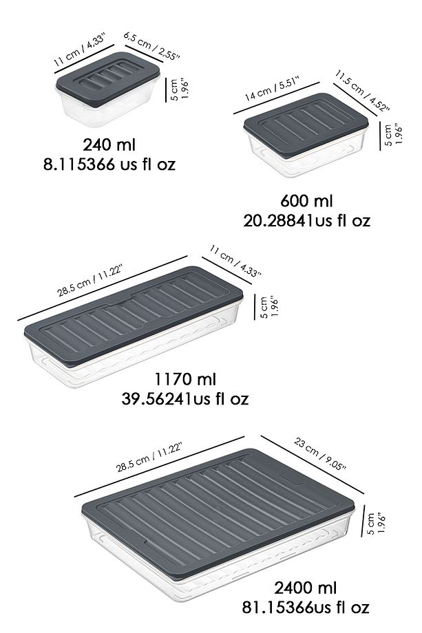 25 Parça Mikrodalga Uyumlu Organizer Saklama Kabı -1x2400ml 4x1170ml 8x600ml 12x240ml Antrasit - 7