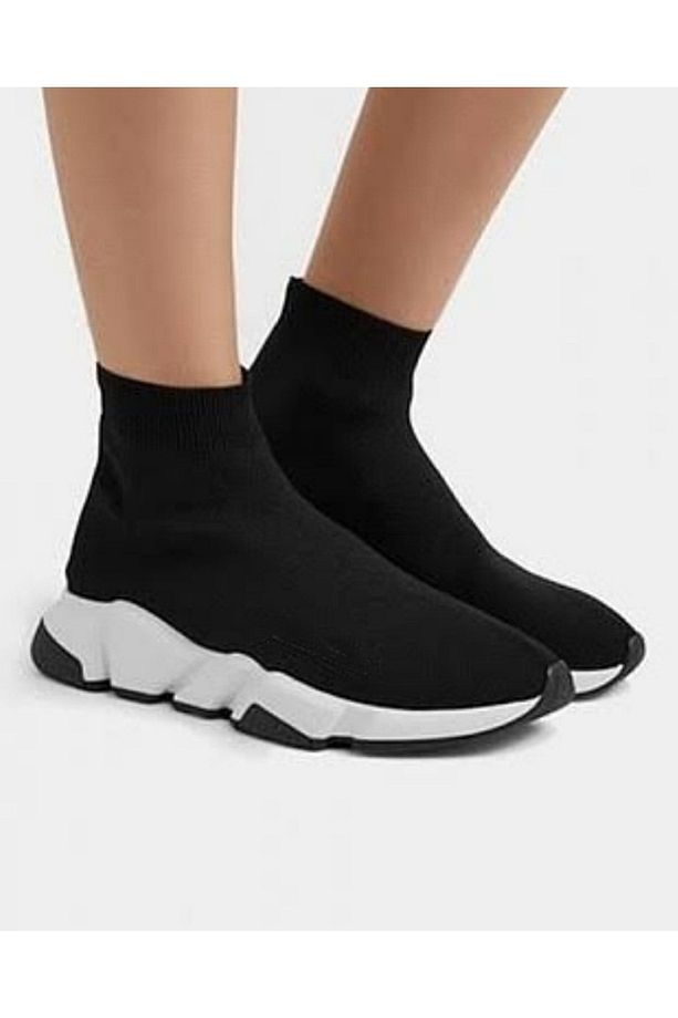 Ünisex Siyah Beyaz Spor Sneaker Çorap Ayakkabı 1000 Masal - 1