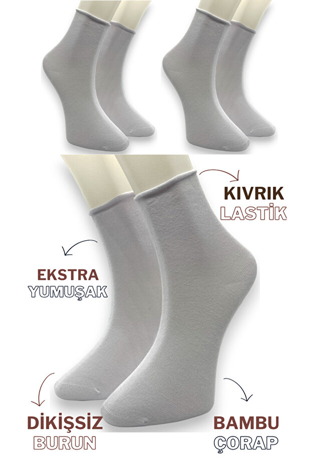Premium 3 Pairs of White Bamboo Women's Elasticless Roll Top Seamless Socks/Non-Marking/Non-Tightening Socks