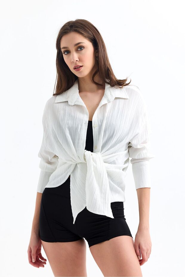 Kadın Durres Beyaz Oversize Basic Gömlek - 5
