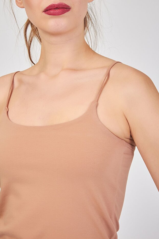 Camel Thin Thread Strap Blouse - 1