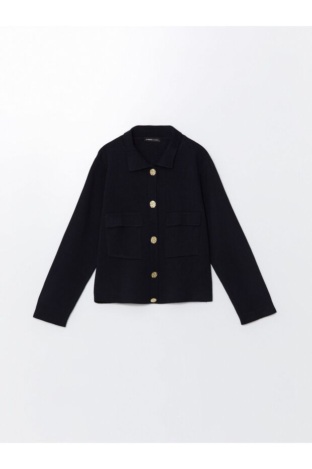 Gömlek Yaka Kadın Triko Hırka - 5