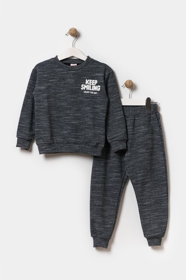 Boy's 2 Thread Yarn Cotton Printed Tracksuit Set Black