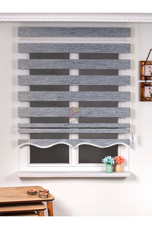 Ay Işığı Gri Zebra Perde Perde Etek Dilimli - 1