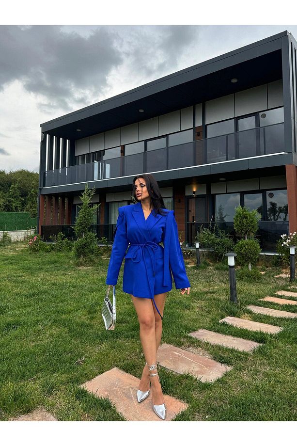 Tasarım Bağlamalı Oversize Blazer Ceket - 4