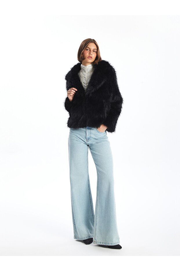 Damski płaszcz pluszowy - kołnierz kurtki - 2