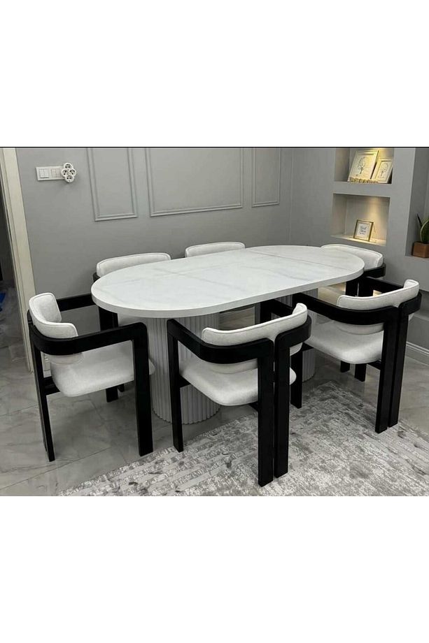 Bohem Oval Salon Yemek Masası (SANDALYE YOK) Düz Beyaz - 1