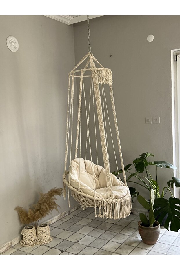 Makrome Minderli Salıncak Ekru - 5