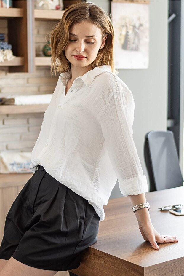 Women's Blaze Muslin Patterned White Shirt