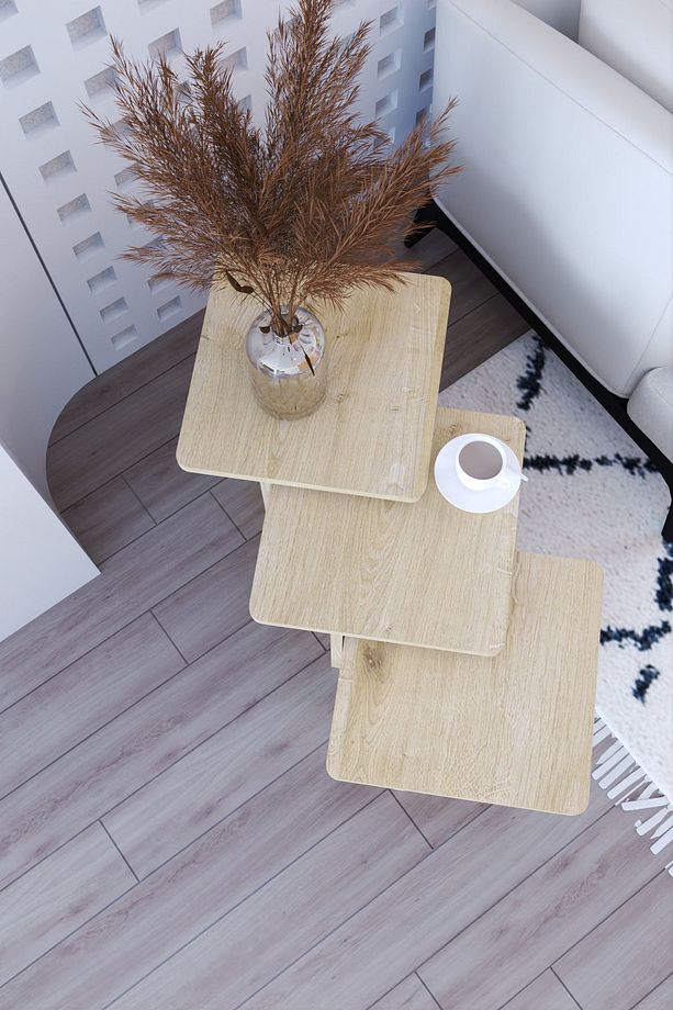 Tİ Def Iskandinav Tarzı Yan Sehpa Seti - Modern Tasarım - 3'lü Zigon - 3