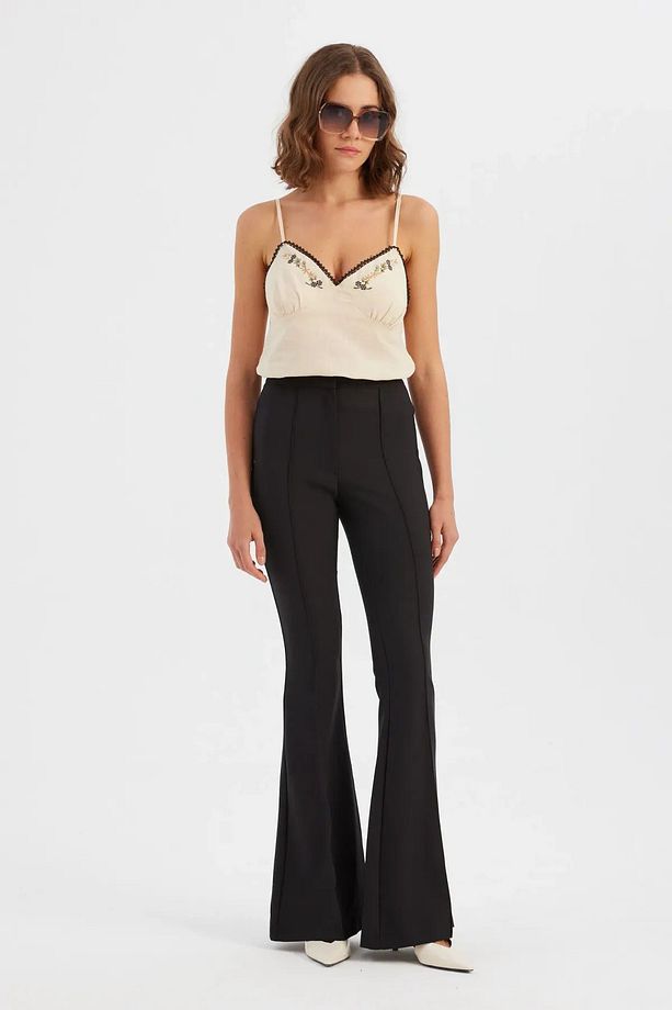 Ön Dikişli Yüksek Bel Oversize Pantolon - 1