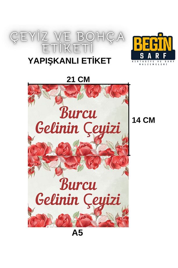 A4 A5 A6 45 Adet Çeyiz Bohça Koli Paket Etiketi Isme Özel Yapışlanlı Etiket 019 - 4