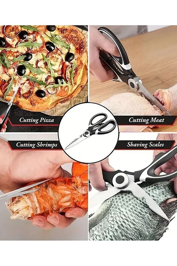 1 Adet Çok Amaçlı Paslanmaz Çelik Mutfak Makası, Tavuk Et Balık Kemik Makası, Açacak Kıracak Ceviz - 4