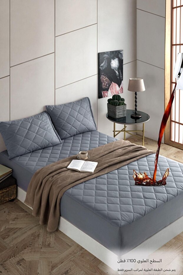 Gray 100% Cotton Quilted Fitted Water Liquid Proof Mattress Protector Single-Double-King Size Mattress Mattress - 10