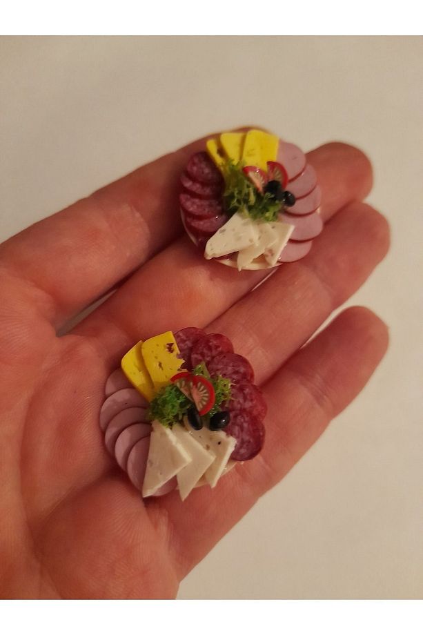 El Yapımı Fimo Miniatur Salam Peynir Tabak 1 Adet - 1