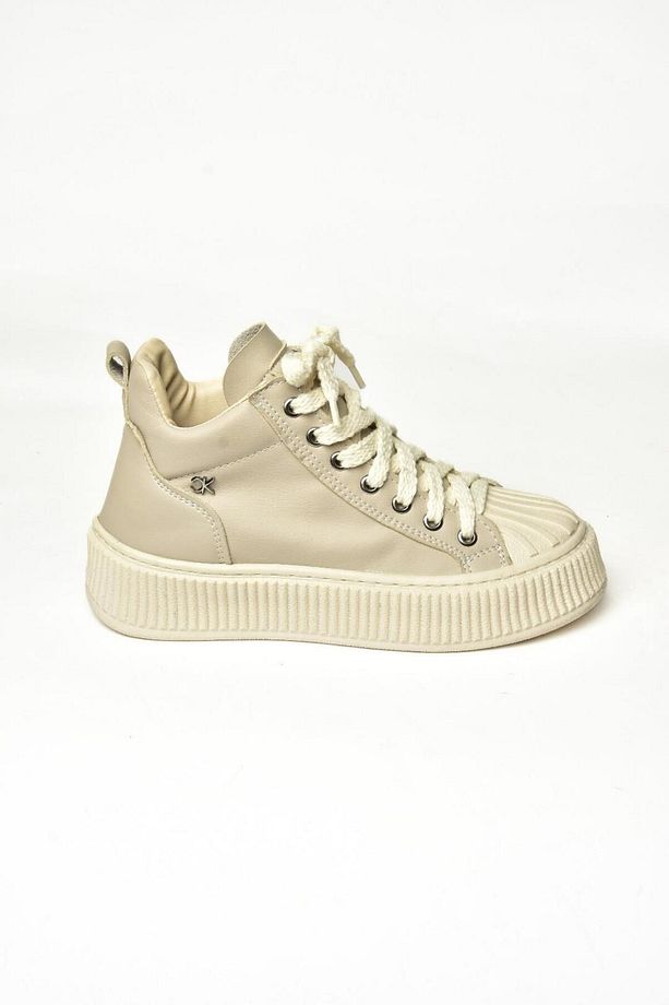 T973599609 Bej Yüksek Bilekli Spor Ayakkabı Sneakers - 7