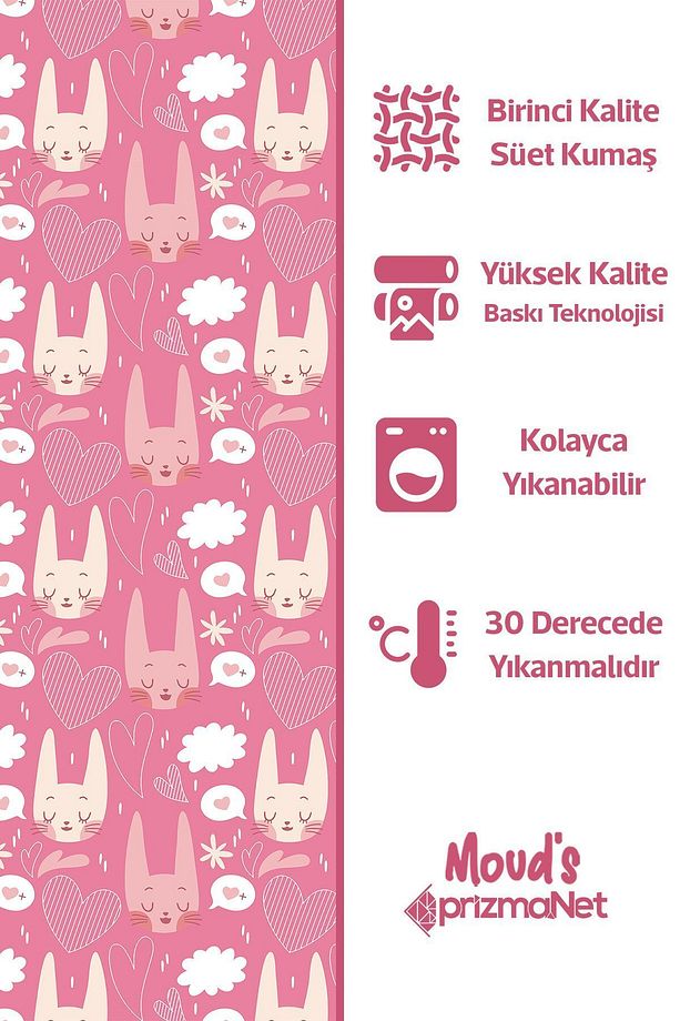 Aşk Ve Kedi Desenli Fon Perde Çocuk ve Bebek Odası Süet Dijital Baskılı Ekstrafor Büzgü Tek Kanat - 7
