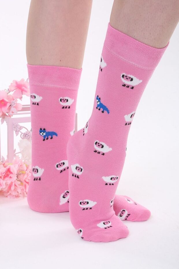 الجوارب الملونة الوردية منقوشة الأغنام - 2