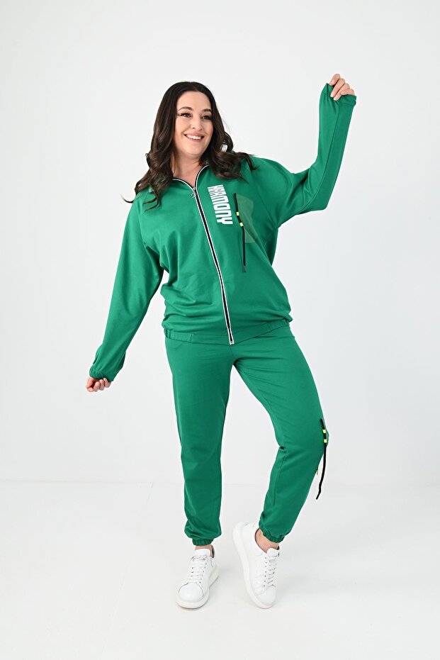 Women's Large Size Harmony Print Detailed Tracksuit Set 8079-24