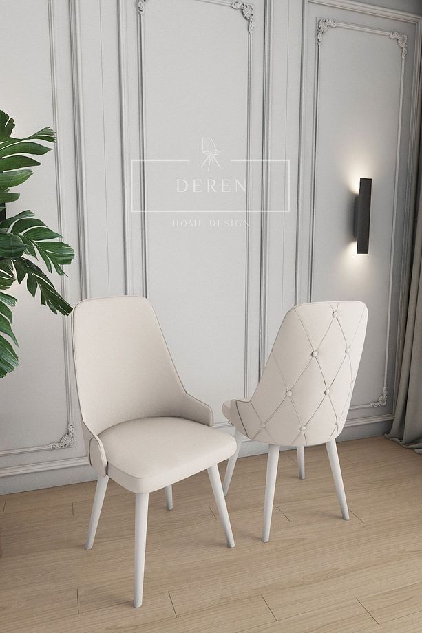 Luna Serisi, 80x132 Açılabilir Mdf Mutfak Ve Yemek Masası Takımı 6 Adet Krem Sandalye - 3