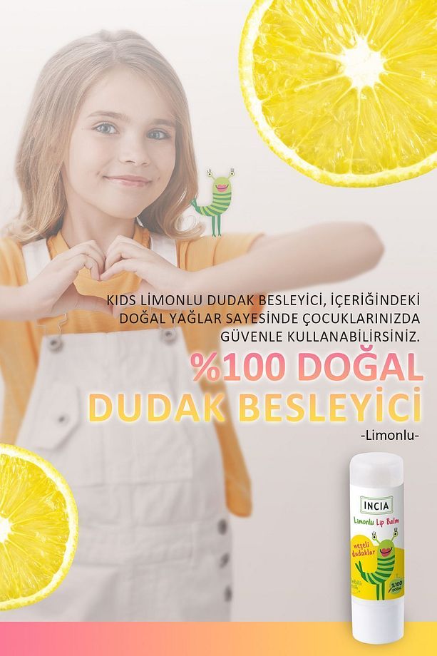 %100 Doğal Kids Dudak Besleyici Limon Bitkisel Nemlendirici Dudak Bakım Kremi 6 G - 6