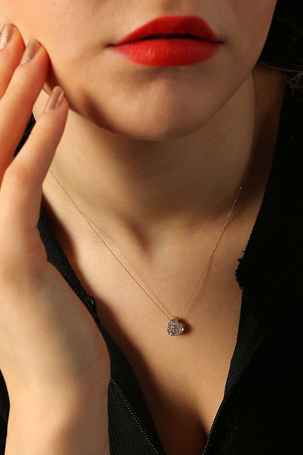 Kadın Sarı 14 Ayar Altın Simli Doğal Taş Kolye - 5