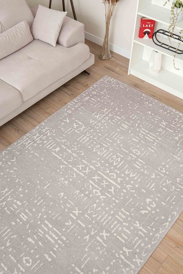 Mia Viskon Dokuma Halı Kaymaz Taban Yıkanabilir Gri Bej Mutfak Halısı 1451 - 4