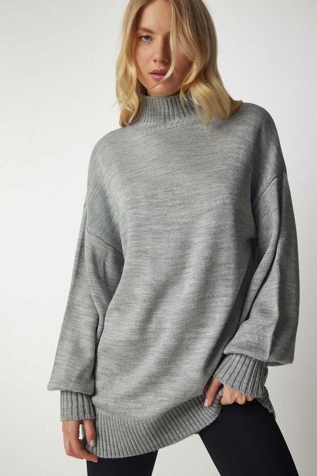 Oversize Stand Collar Knitwear Sweater - Gray Lyy0046