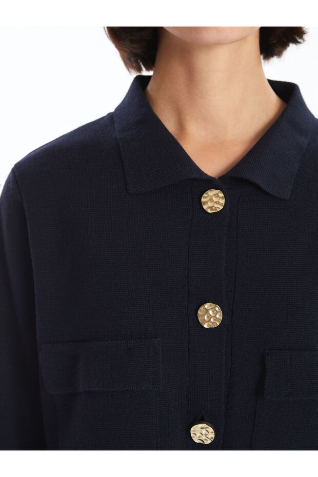 Gömlek Yaka Kadın Triko Hırka - 3