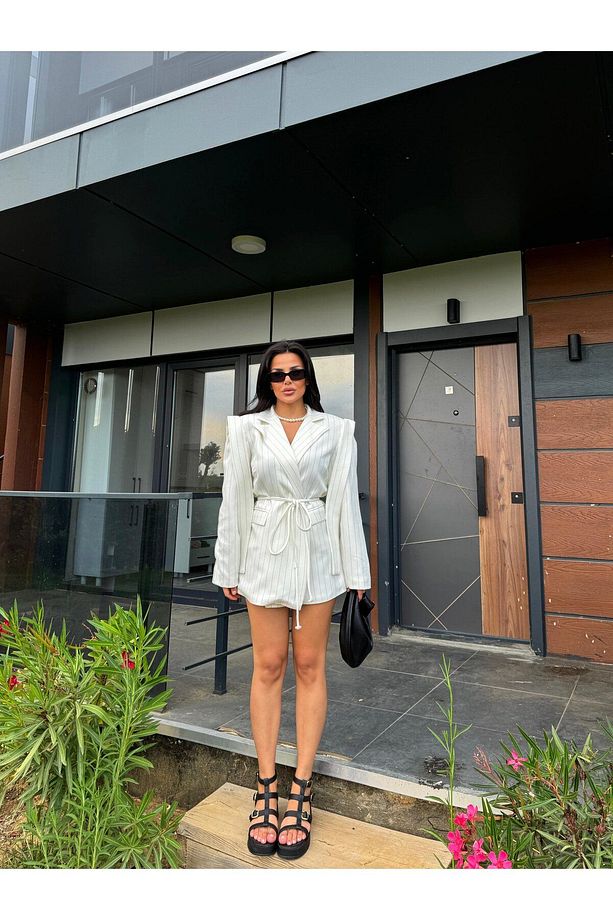 Tasarım Bağlamalı Oversize Blazer Ceket - 3