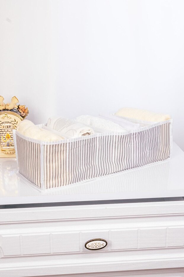 8 EYE WHITE GRAY STRIPED DRAWER INTERIOR ORGANIZER 16x41x12