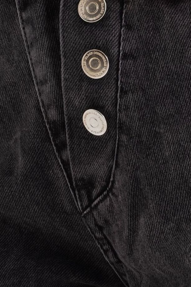 Düğme Detaylı Yüksek Bel Çift Katlı Denim Şort - 4