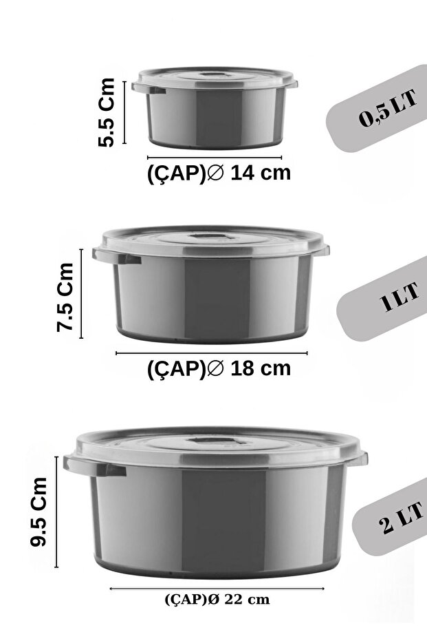 Set of 12 Round Storage Containers for Microwave and Deep Freezer - Anthracite - 2
