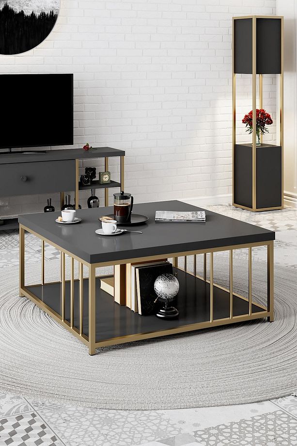 - Zenn 90x90x40 Cm Antrasit Orta Sehpa - 3.6 Cm Kalınlıkta Üst Tabla - 1