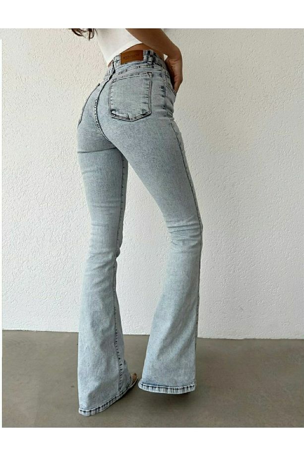 Lora Açık Kar İspanyol  Likralı Yüksek Bel  Denim Kot - 4