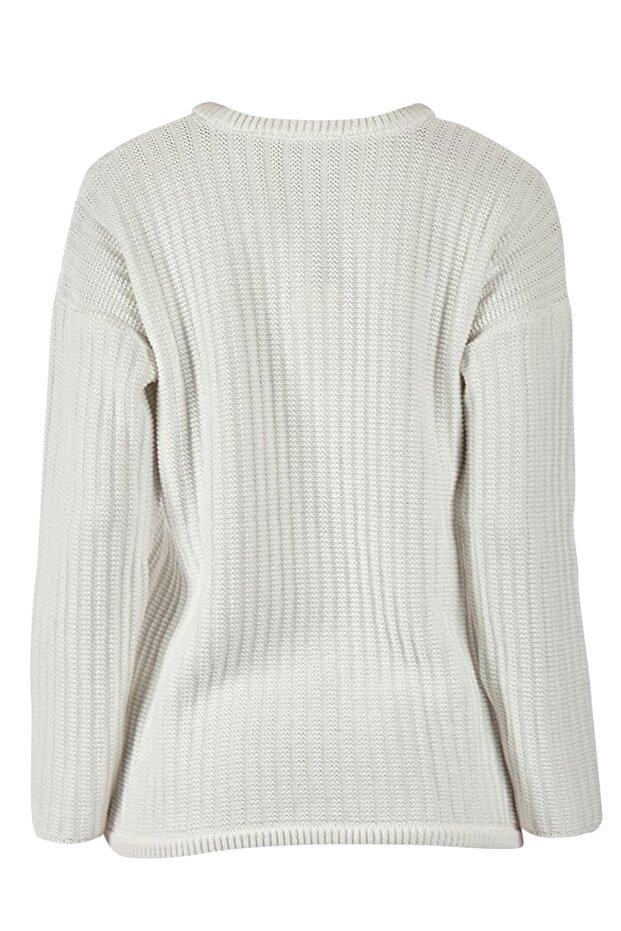 Boğazlı Örme Uzun Kollu Triko - 3