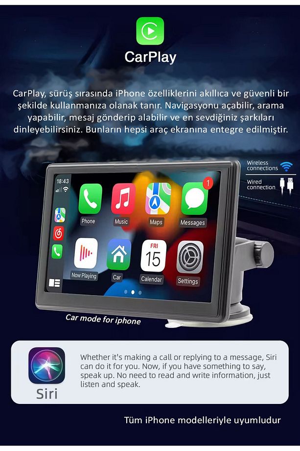 Tak Çalıştır Kablosuz Apple Carplay Ve Android Auto Oto Multimedya Araç Araba Ekran - 4