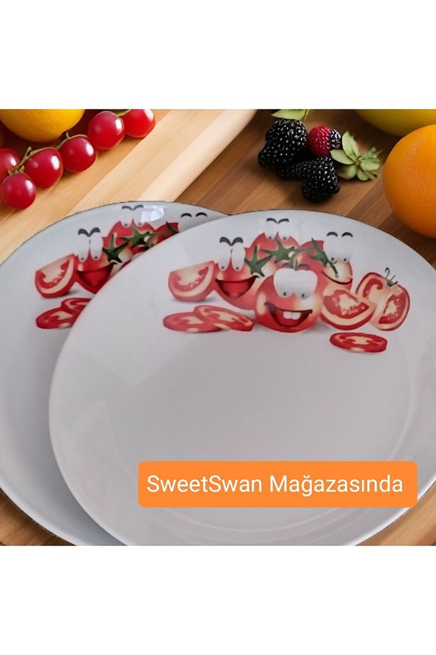 Diamont 2 adet 21 cm Dekorlu Çukur Tabak Salata Sunum Tabağı Servis Tabağı - 1