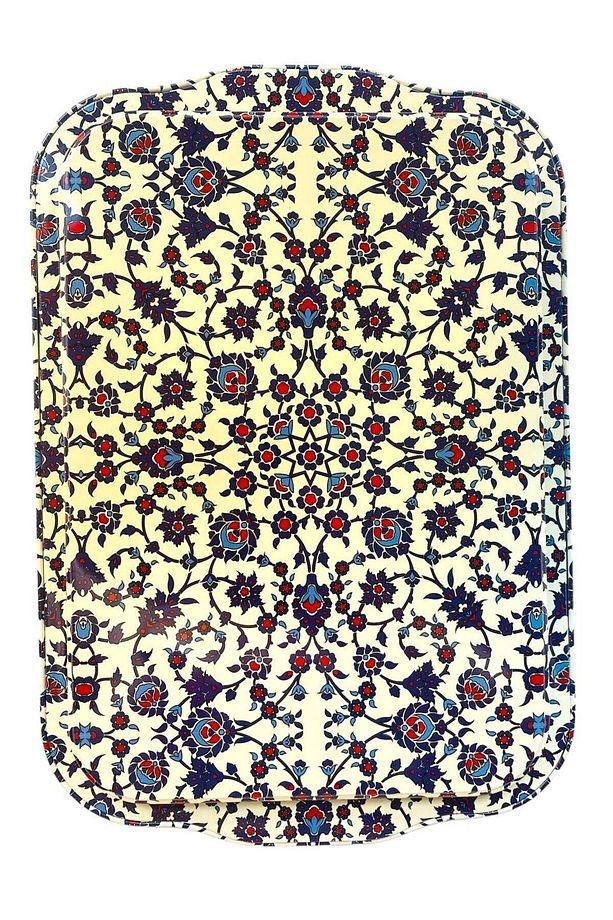 Metal Çay Tepsisi, Kilim Desenli, Şık Sunum Tepsisi 32*22cm - 3