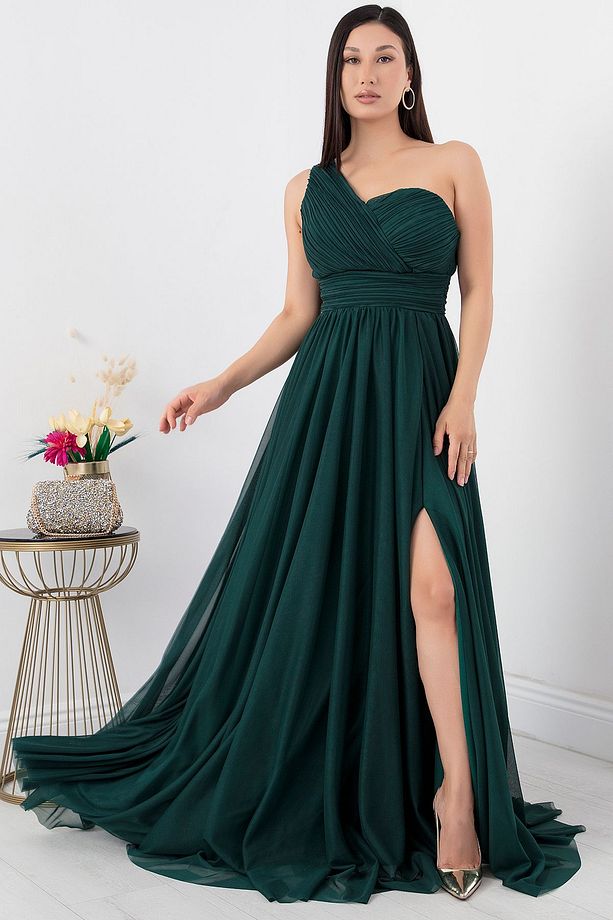 Tek Omuz Tül Abiye Elbise ECR5155 - 6