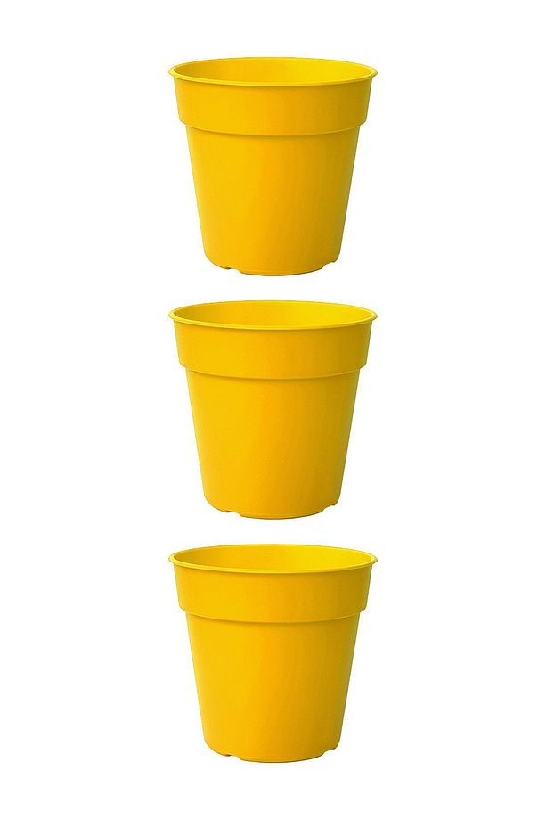 3 Adet 0.4 Litre Sarı Terakota Saksı Tabaklı Izgarasız Mat Plastik Saksı - 1