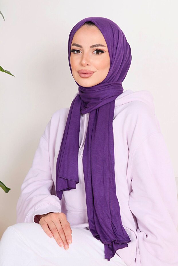 شال نسائي من القطن الممشط باللون الأرجواني - 23353