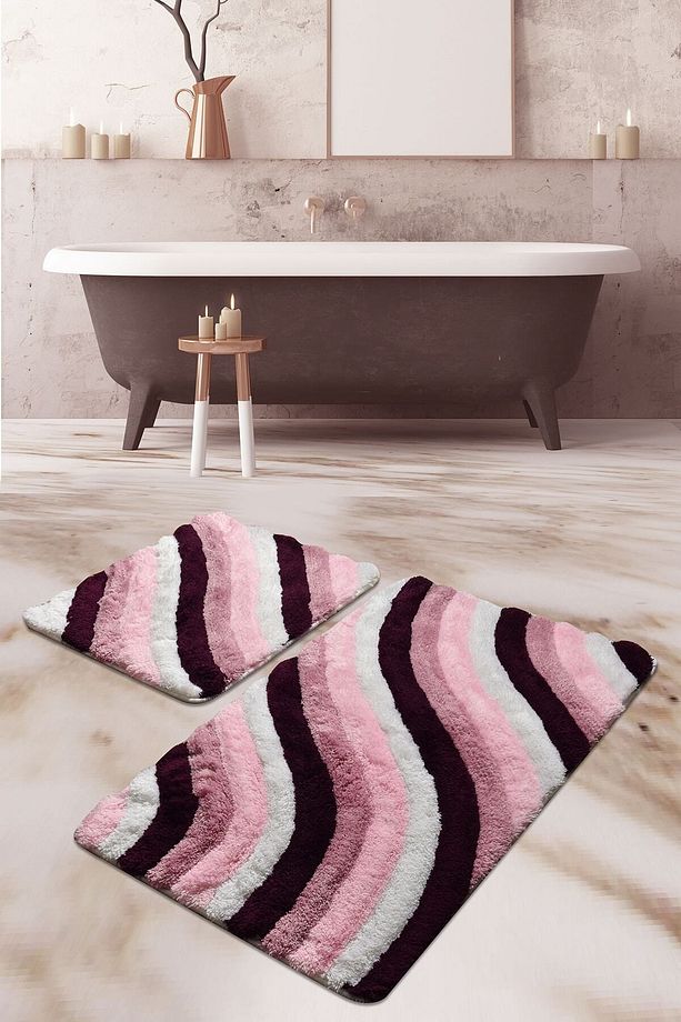 Colorful Mor 2'li Set Banyo Halısı Yıkanabilir, Kaymaz Taban Akrilik - 1