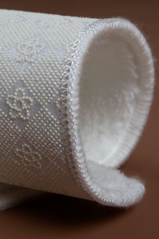 Plush Beyaz Banyo Halısı 2'li Set Yıkanabilir Kaymaz Post Peluş Tpmk - 2