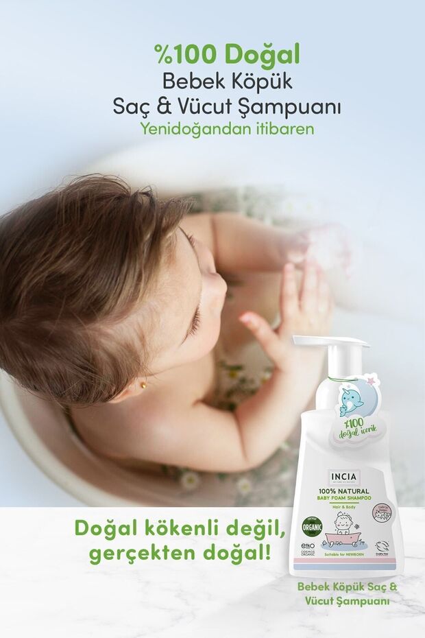 %100 Doğal Organik Sertifikalı Bebek Köpük Şampuanı Saç Vücut Lavanta Konak Önleyici Yenidoğan 200ml - 6
