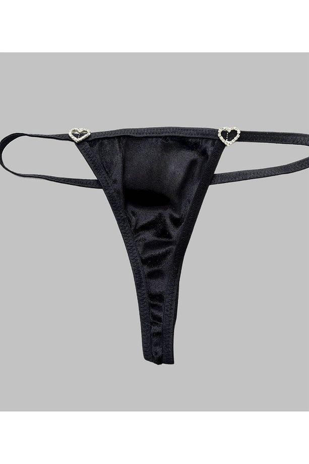Taşlı Kalpli Kadife T-String Model Tanga - 1