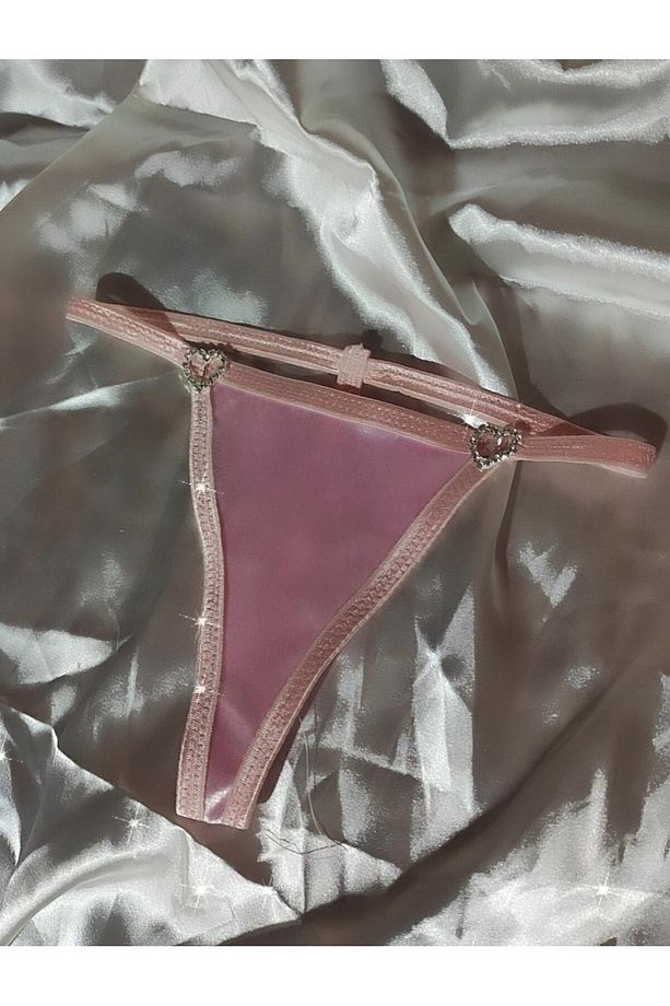 Taşlı Kalpli Kadife T-String Model Tanga - 1