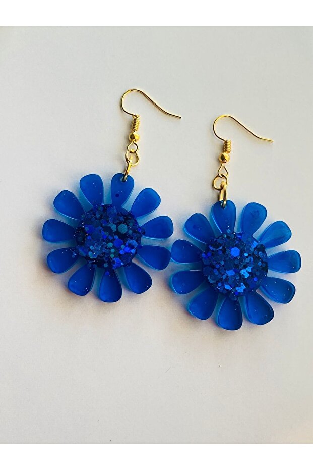 الأقراط نمط زهرة زرقاء - 4